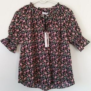 New Rachel Zoe Smocked Floral Pleated Rosebud Blouse Small